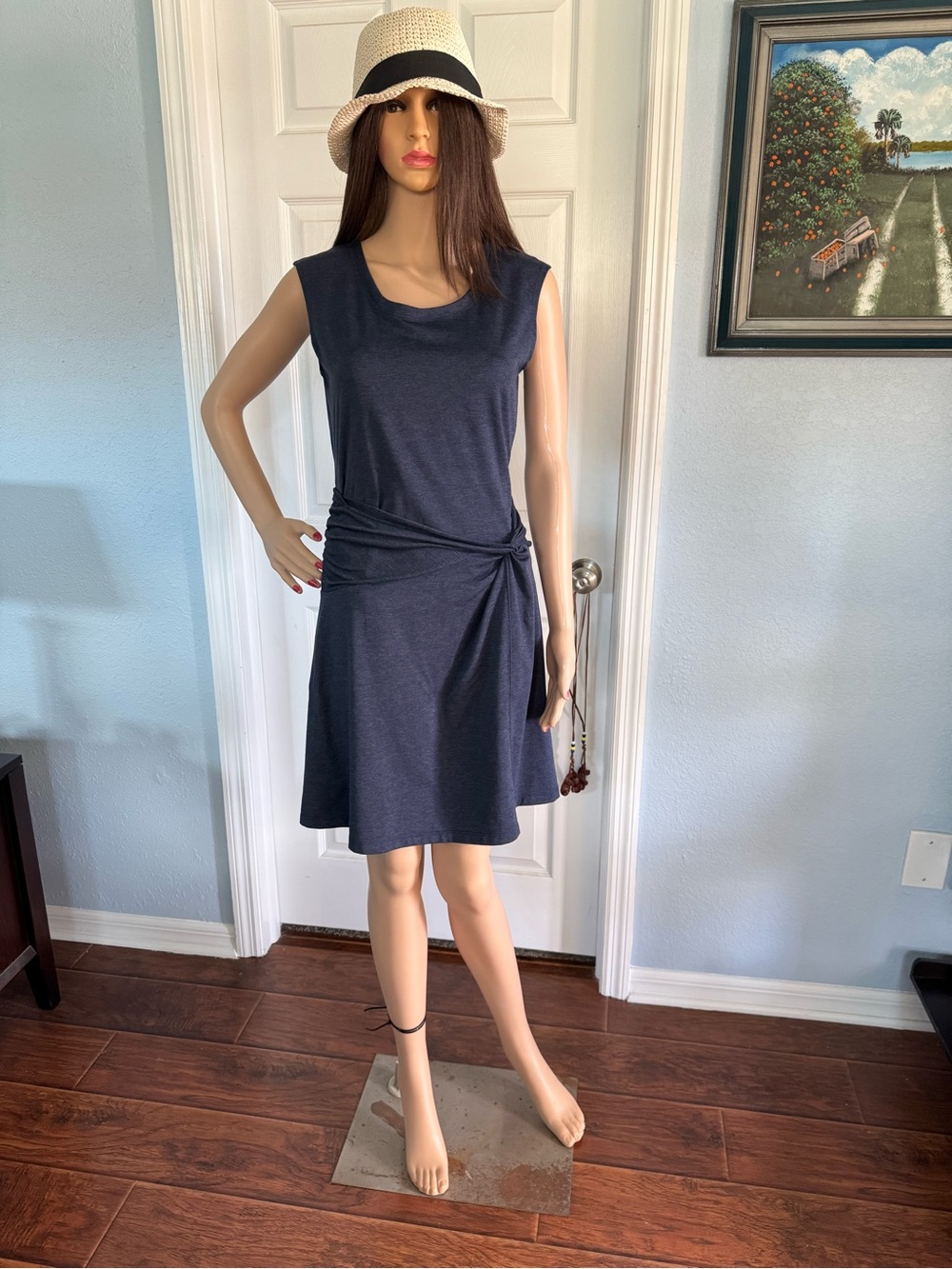(49) Patagonia Navy Sleeveless Knot-Detail Dress